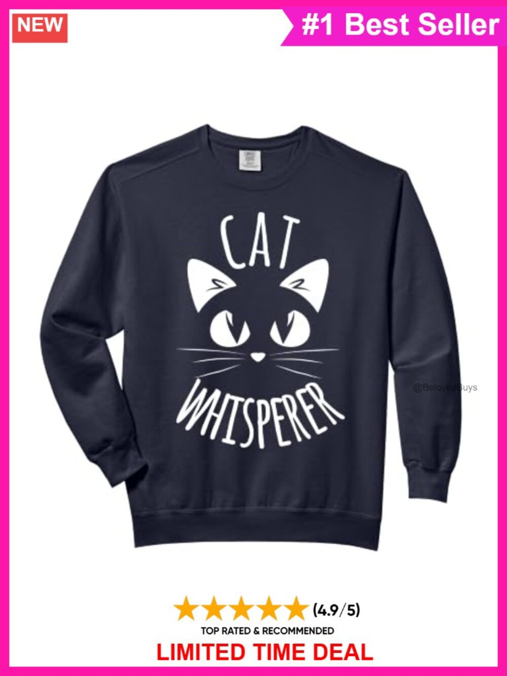 Cat Mom Sweatshirt Garment-Dyed Cotton Relaxed Fit Crew Neck